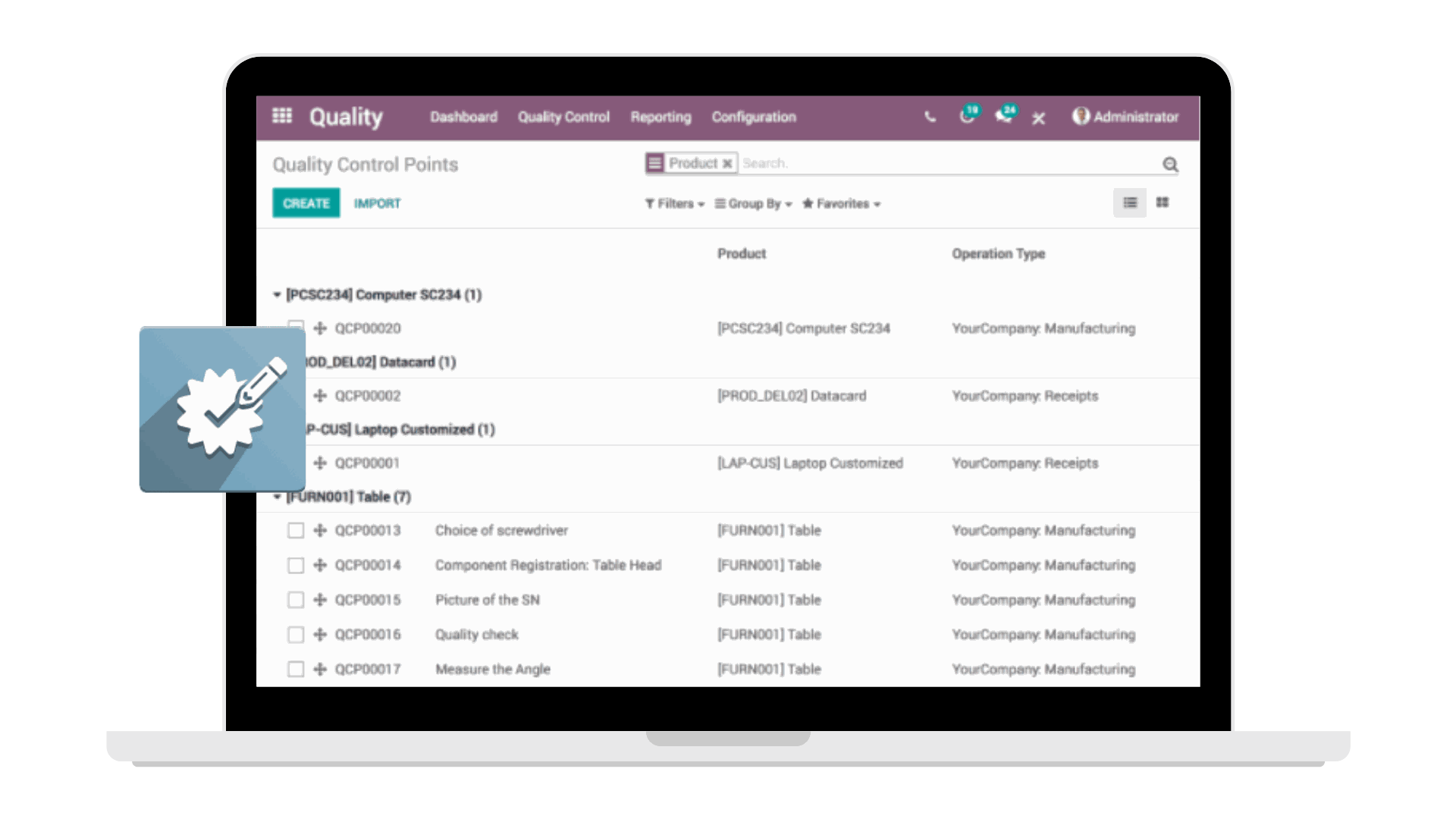 Odoo kwaliteitscheck app